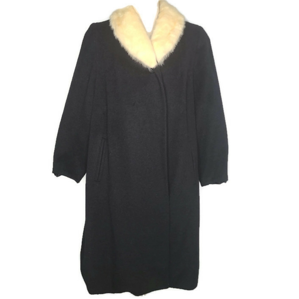 1950s Shagmoor White Fox Collar Vintage Wool Coat